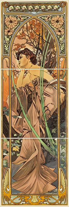 Original Style Artworks Alphonse Mucha Evening Reverie 3-Tile Panel-Left Hand Set-IM-0014804