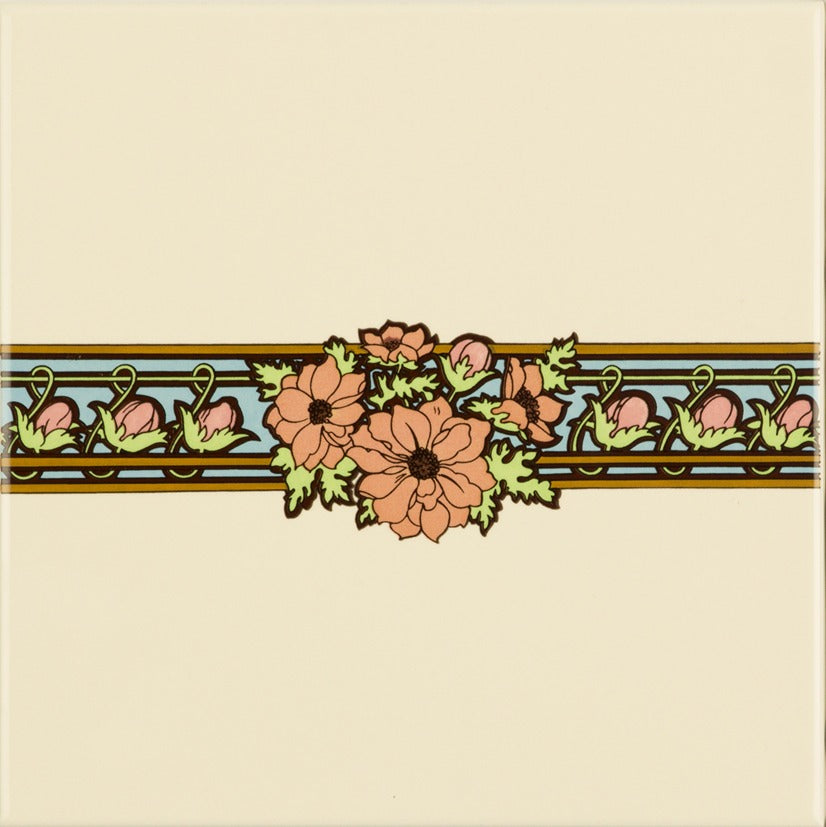 Original Style Artworks Alphonse Mucha Evening Reverie Border Tile on County White-