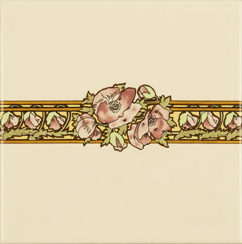 Original Style Artworks Alphonse Mucha Nocturnal Slumber Border Tile on County White-