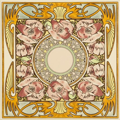 Original Style Artworks Alphonse Mucha Nocturnal Slumber Single Floral Tile on County White-