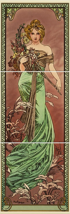 Original Style Artworks Alphonse Mucha Spring 3-Tile Panel-Left Hand Set-IM-0014449