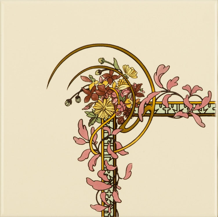 Original Style Artworks Alphonse Mucha Spring (Left Hand) Corner Tile on County White-