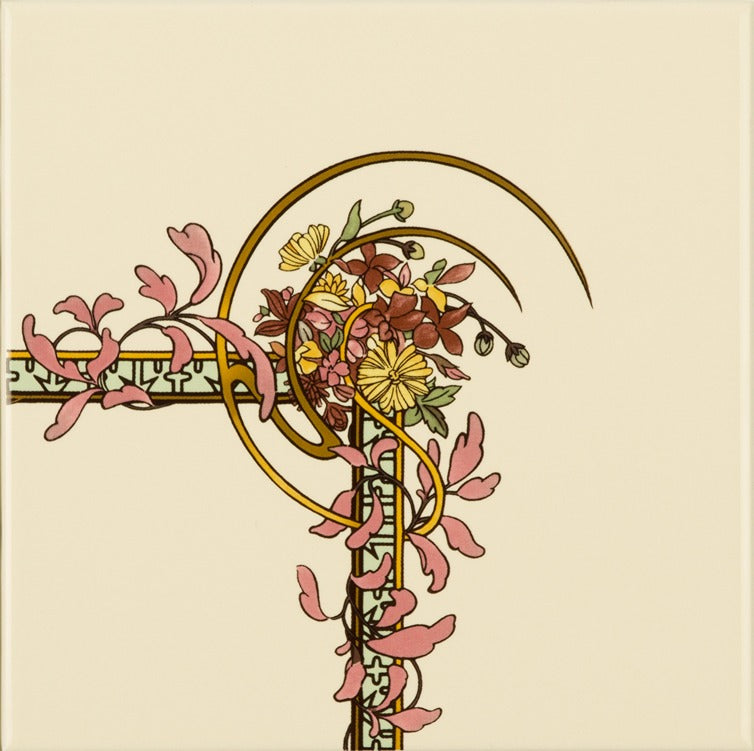 Original Style Artworks Alphonse Mucha Spring (Right Hand) Corner Tile on County White-