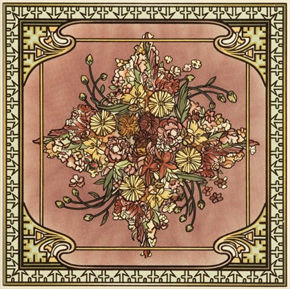Original Style Artworks Alphonse Mucha Spring Single Floral Tile on County White-