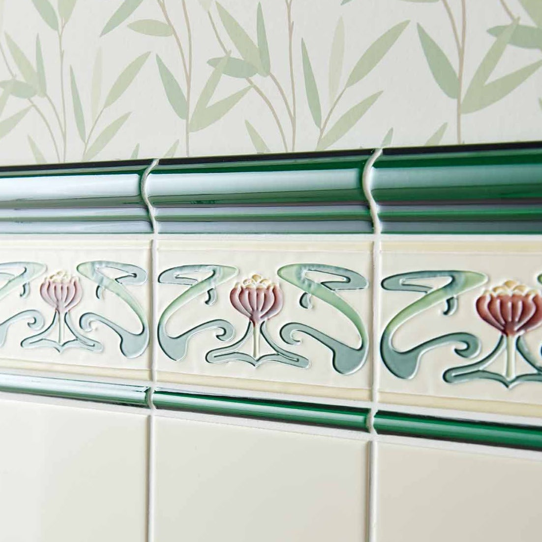 Original Style Artworks Belle Epoque Border Tube-Lined Border Tile on County White-