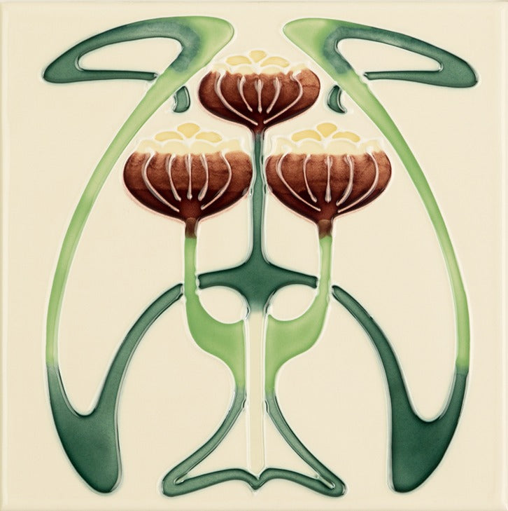 Original Style Artworks Belle Epoque Tube-Lined Single Tile on County White-