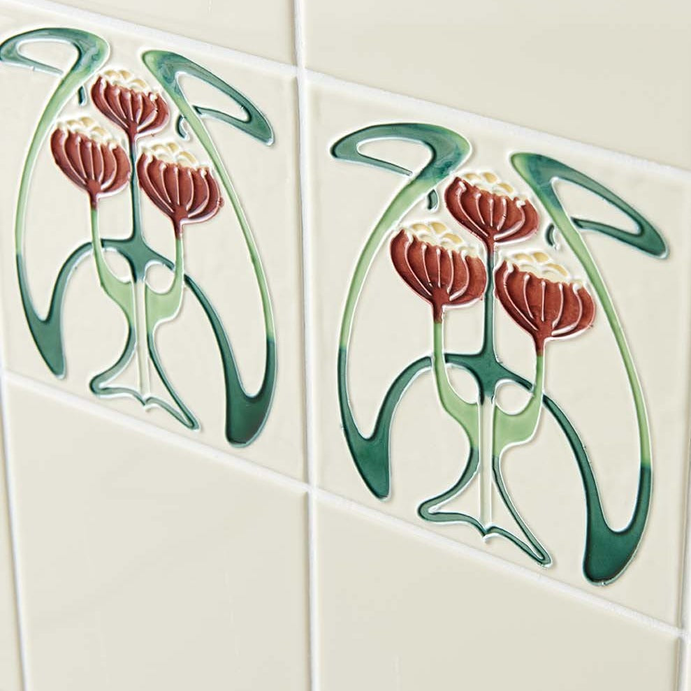 Original Style Artworks Belle Epoque Tube-Lined Single Tile on County White-