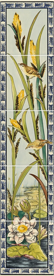 Original Style Artworks Birds and Butterfly 5-Tile Panels-Birds And Rushes-IM-0014904