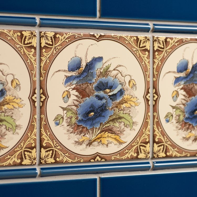 Original Style Artworks Blue Poppies Single Tile on County White-