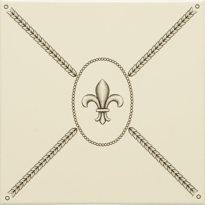 Original Style Artworks Cartouche with Fleur de Lis Charcoal Grey on County White-
