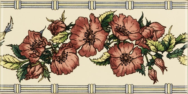 Original Style Artworks Corded Poppies Red Classical Decorative Border on County White-