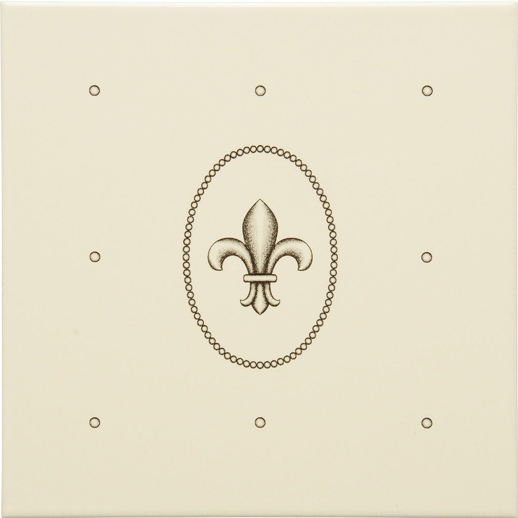 Original Style Artworks Dot Cartouche With Fleur De Lis Charcoal Grey on County White-