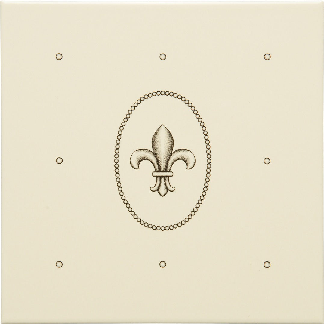 Original Style Artworks Dot Cartouche With Fleur De Lis Charcoal Grey on County White-