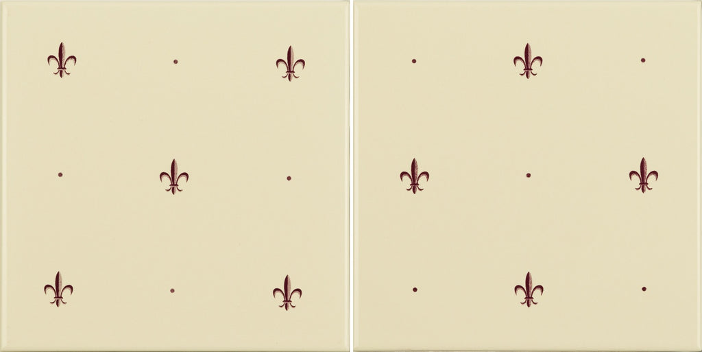 Original Style Artworks Fleur de Lis 2-Tile Set-Burgundy on County White-IM-0002187
