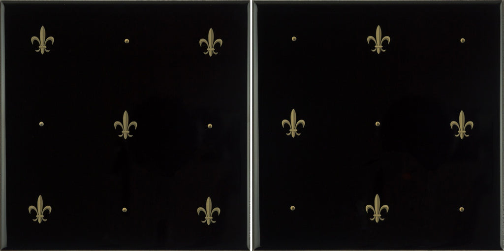 Original Style Artworks Fleur de Lis 2-Tile Set-Gold on Jet Black-IM-0003506