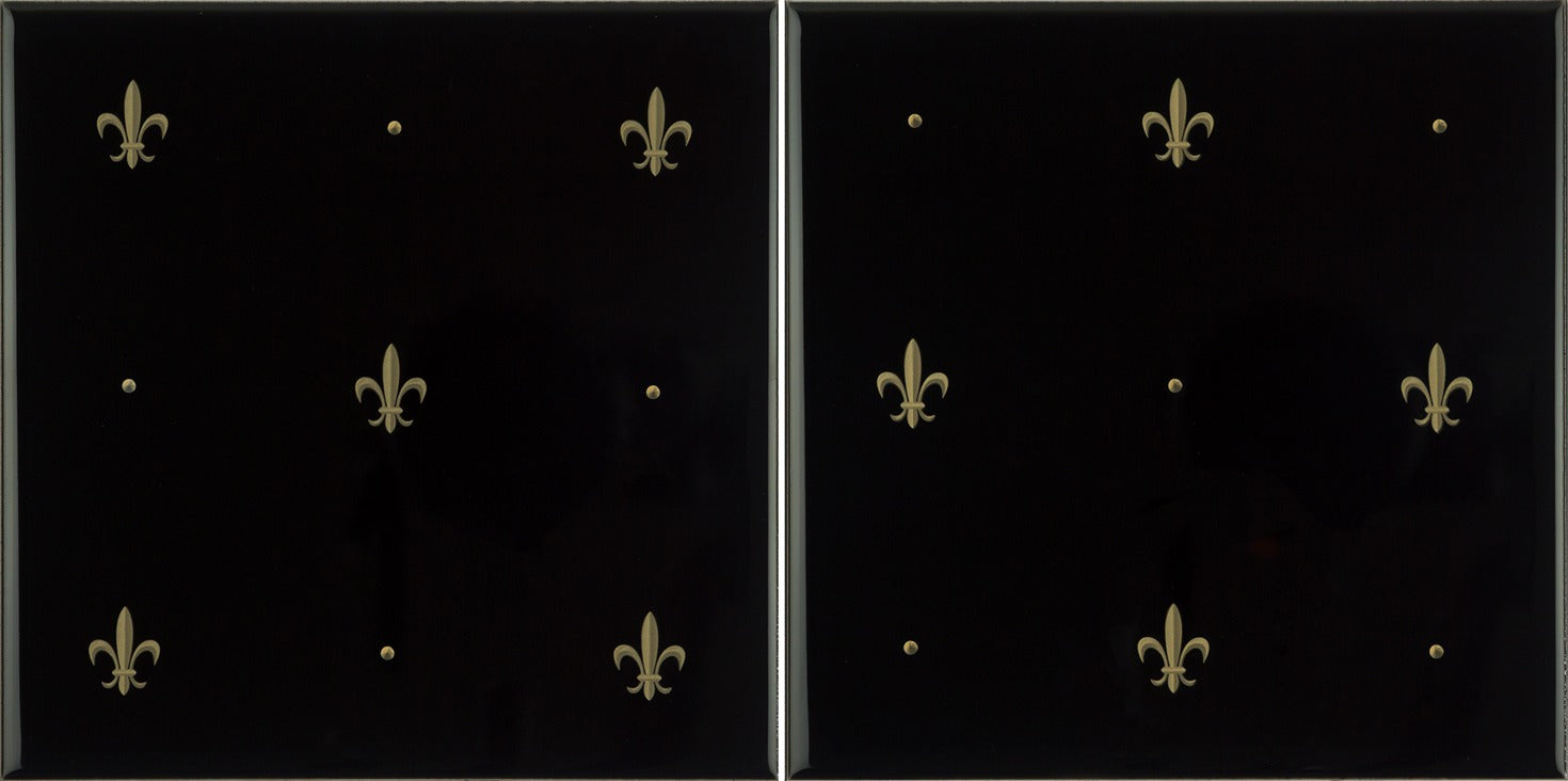 Original Style Artworks Fleur de Lis 2-Tile Set-Gold on Jet Black-IM-0003506