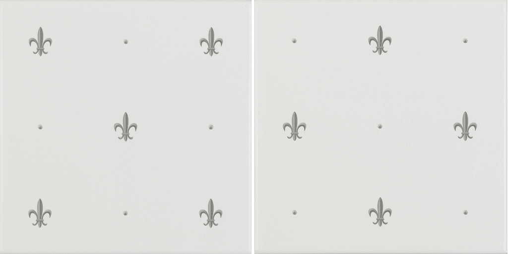 Original Style Artworks Fleur de Lis 2-Tile Set-Platinum on Brilliant White-IM-0011745