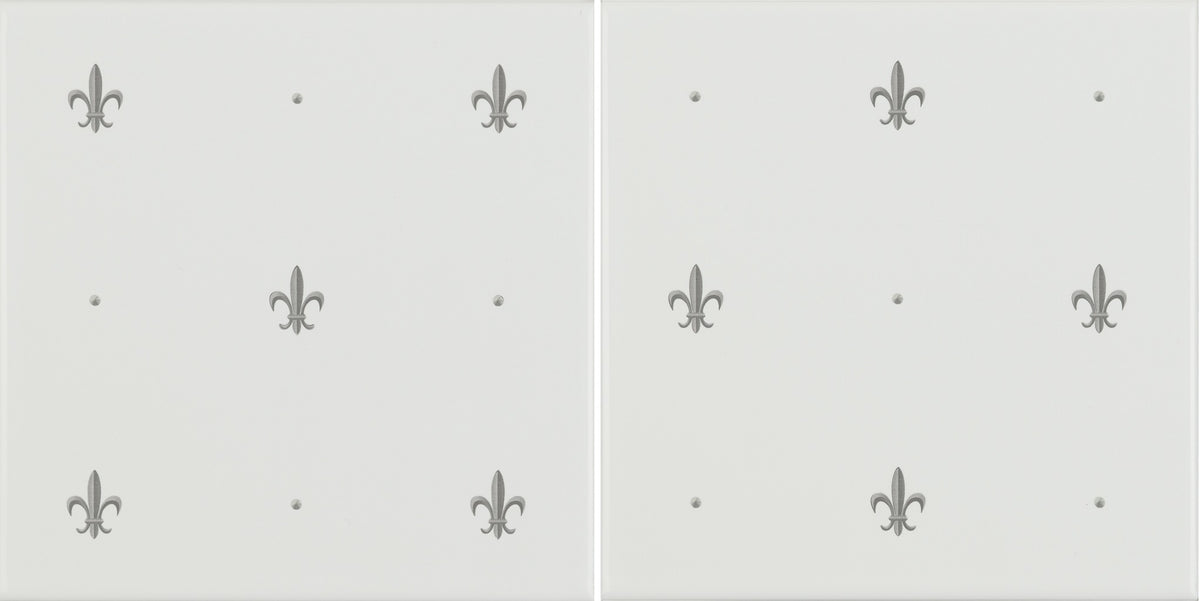 Original Style Artworks Fleur de Lis 2-Tile Set-Platinum on Brilliant White-IM-0011745