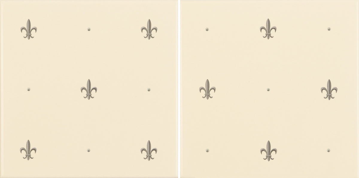 Original Style Artworks Fleur de Lis 2-Tile Set-Platinum on County White-IM-0001328