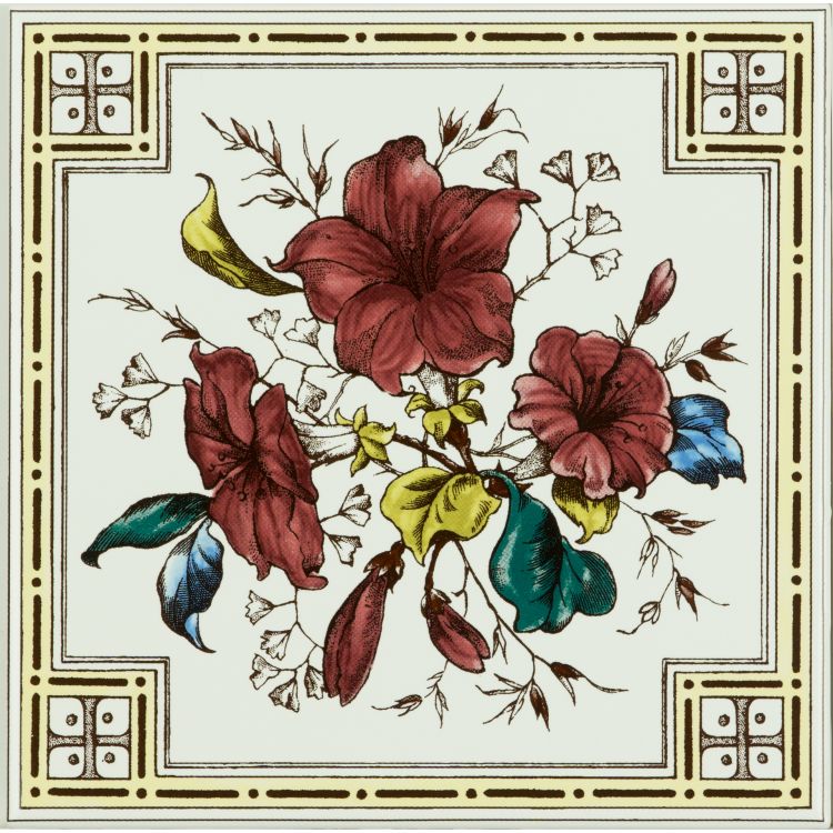 Original Style Artworks Flower & Foliage Single Tile On Brilliant White-