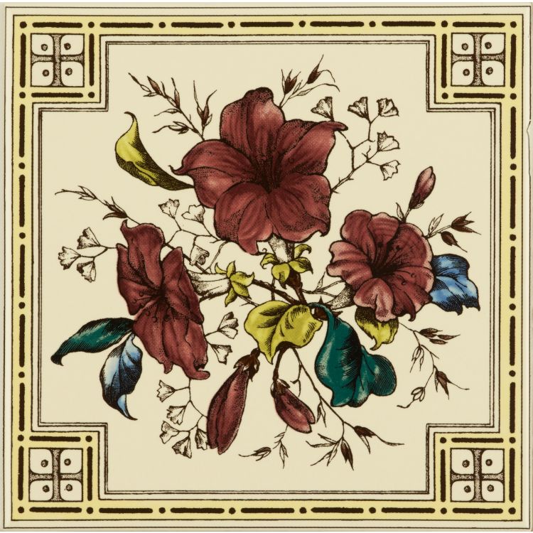 Original Style Artworks Flower & Foliage Single Tile On County White-