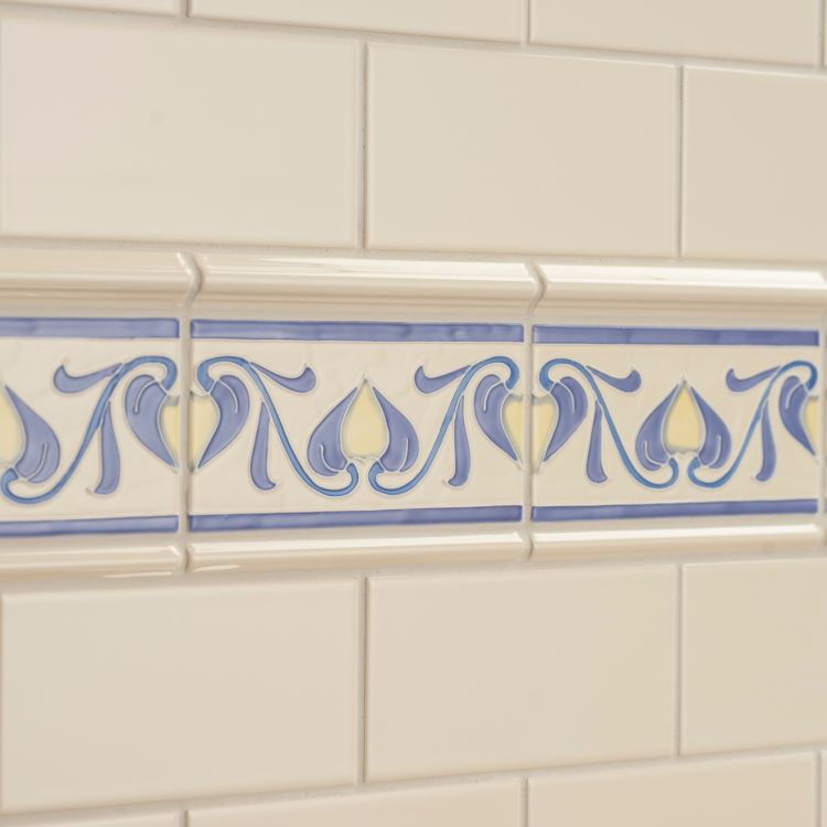 Original Style Artworks Lilium Tube-Lined Border Tile on County White-