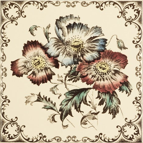 Original Style Artworks Poppies Scroll Border Single Tile on County White-
