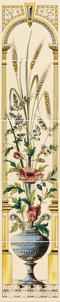 Original Style Artworks Poppy And Wheatsheaf 5-Tile Set on County White-