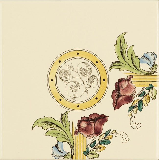 Original Style Artworks Poppy And Wheatsheaf Corner Tile on County White-