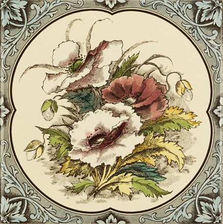 Original Style Artworks Red Poppies Floral Border on County White-