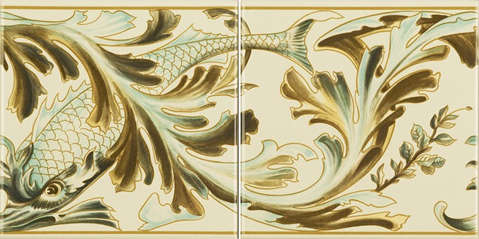 Original Style Artworks W B Simpson Fish Frieze 2-Tile Set on County White-