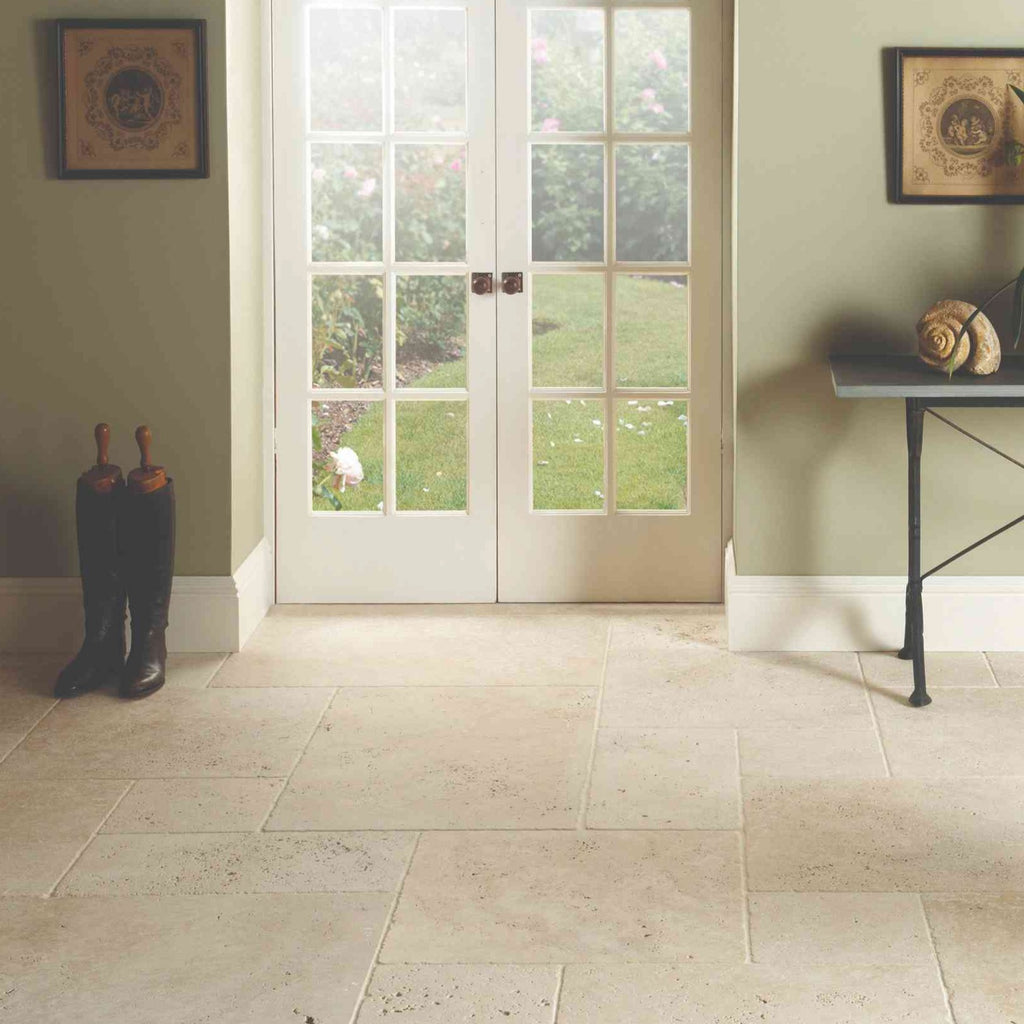 Original Style Earthworks Levantine Ivory Manor Set Unfilled & Tumbled Travertine Tile 180x180cm-
