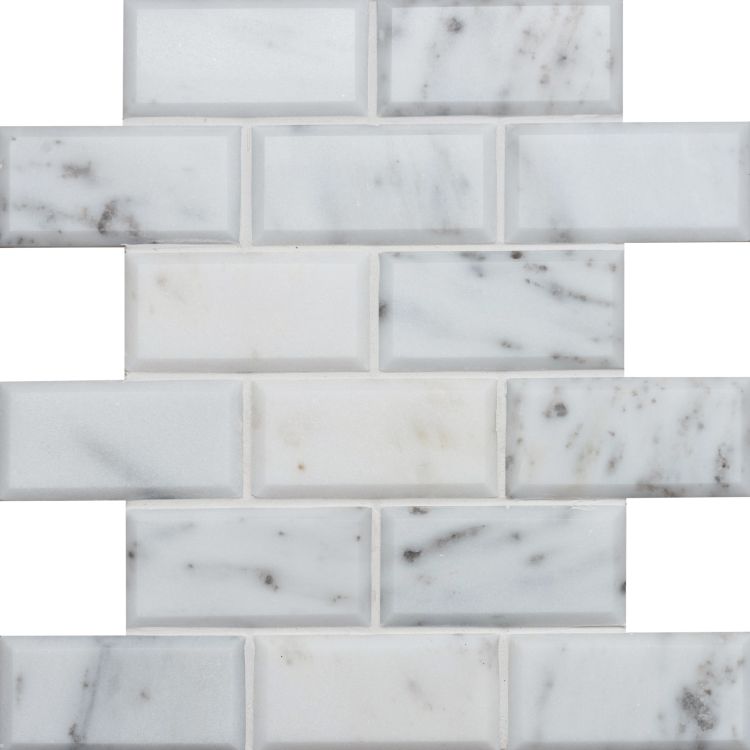 Original Style Earthworks Viano White Polished & Bevelled Brickbond Mosaic Tile 26x30cm-