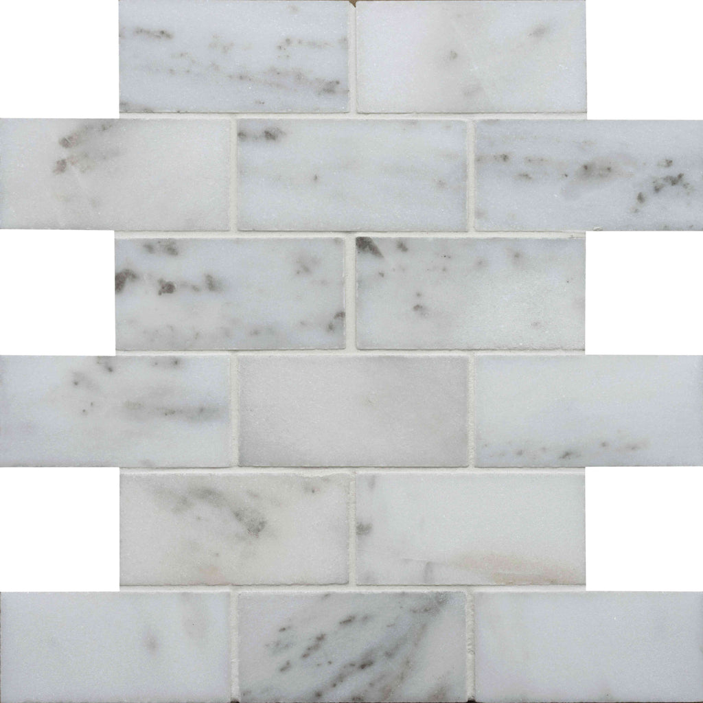Original Style Earthworks Viano White Polished Brickbond Mosaic Tile 26x30cm-