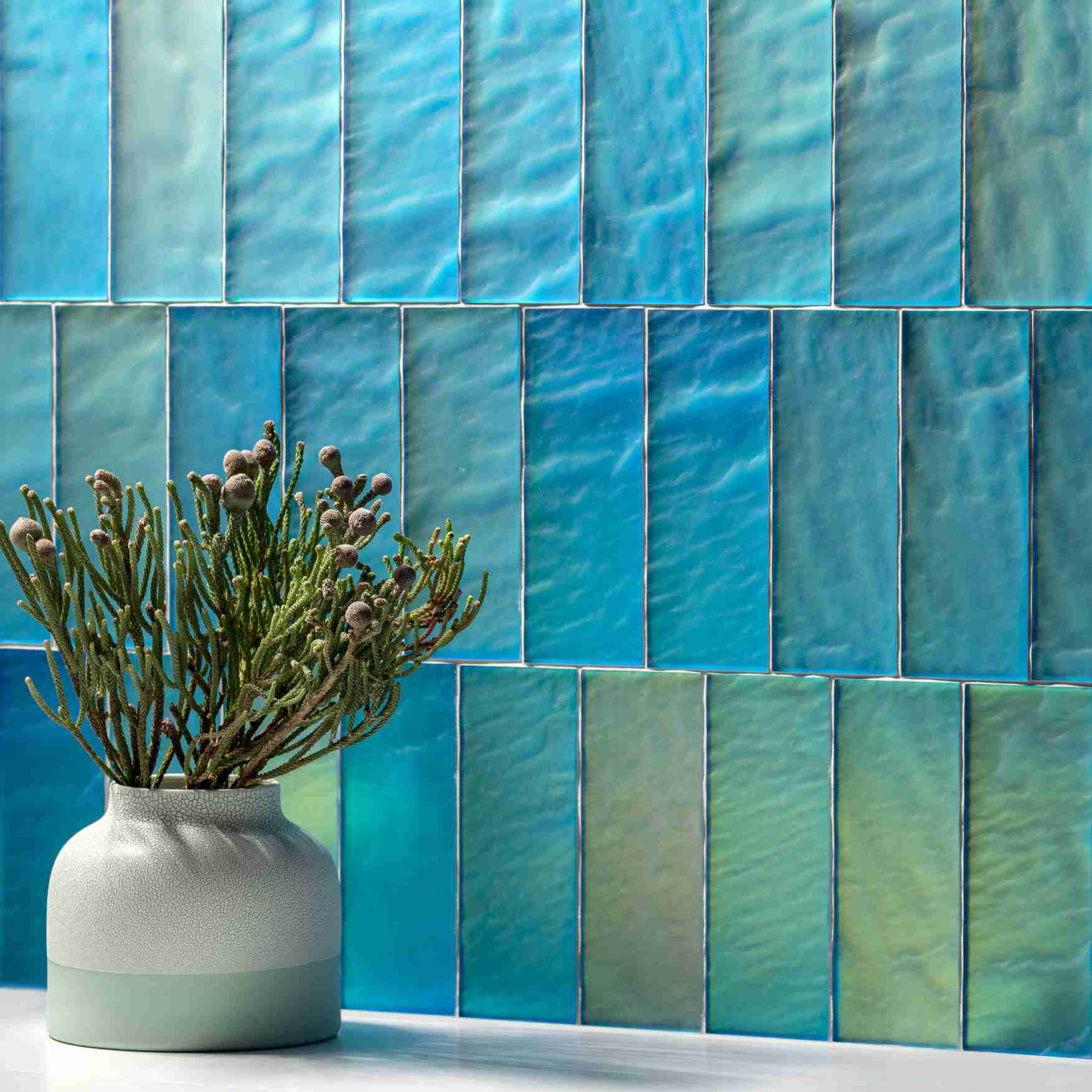 Original Style Glassworks Blue Frost Brick Radiance Tile 8x20cm-