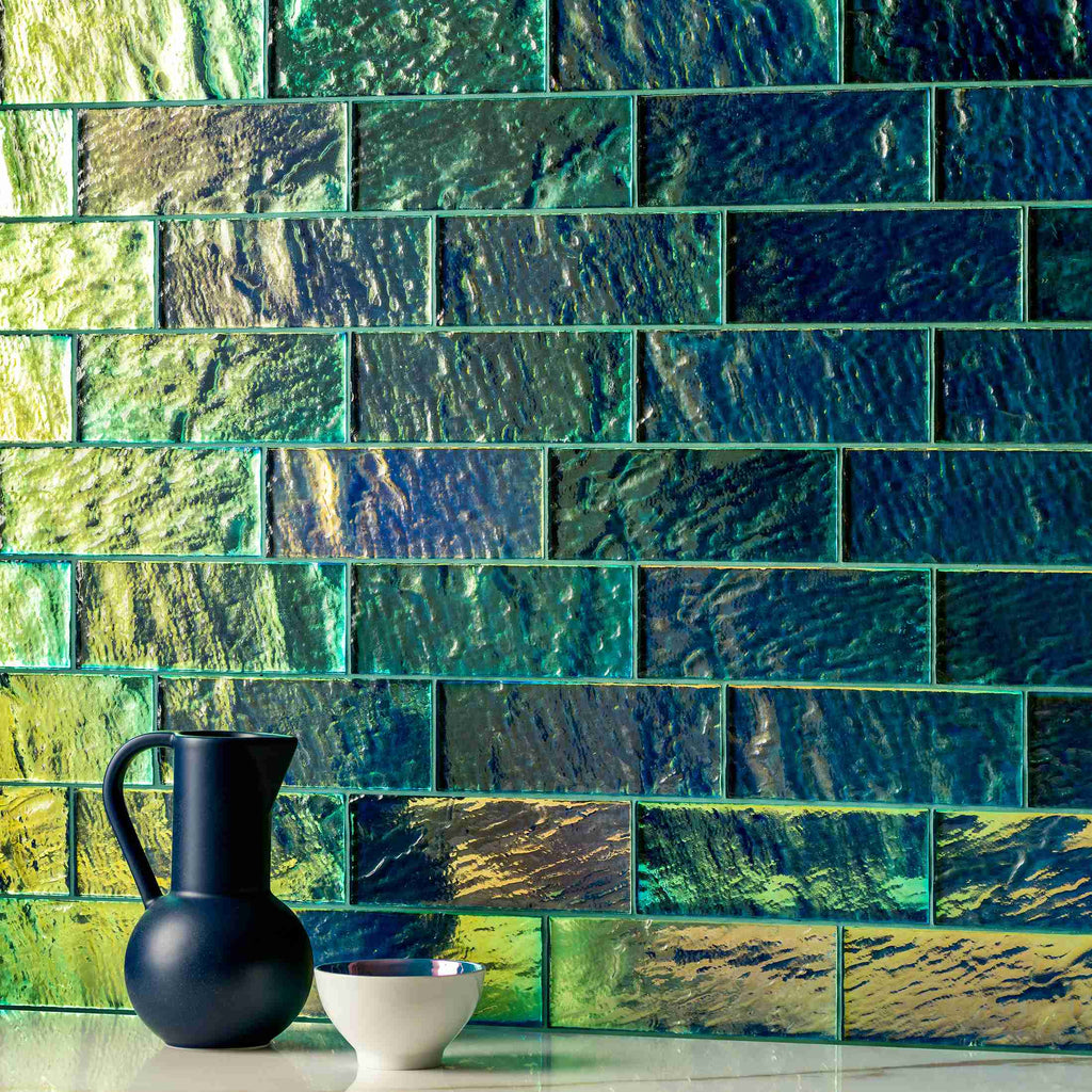 Original Style Glassworks Blue Gloss Brick Radiance Tile 8x20cm-