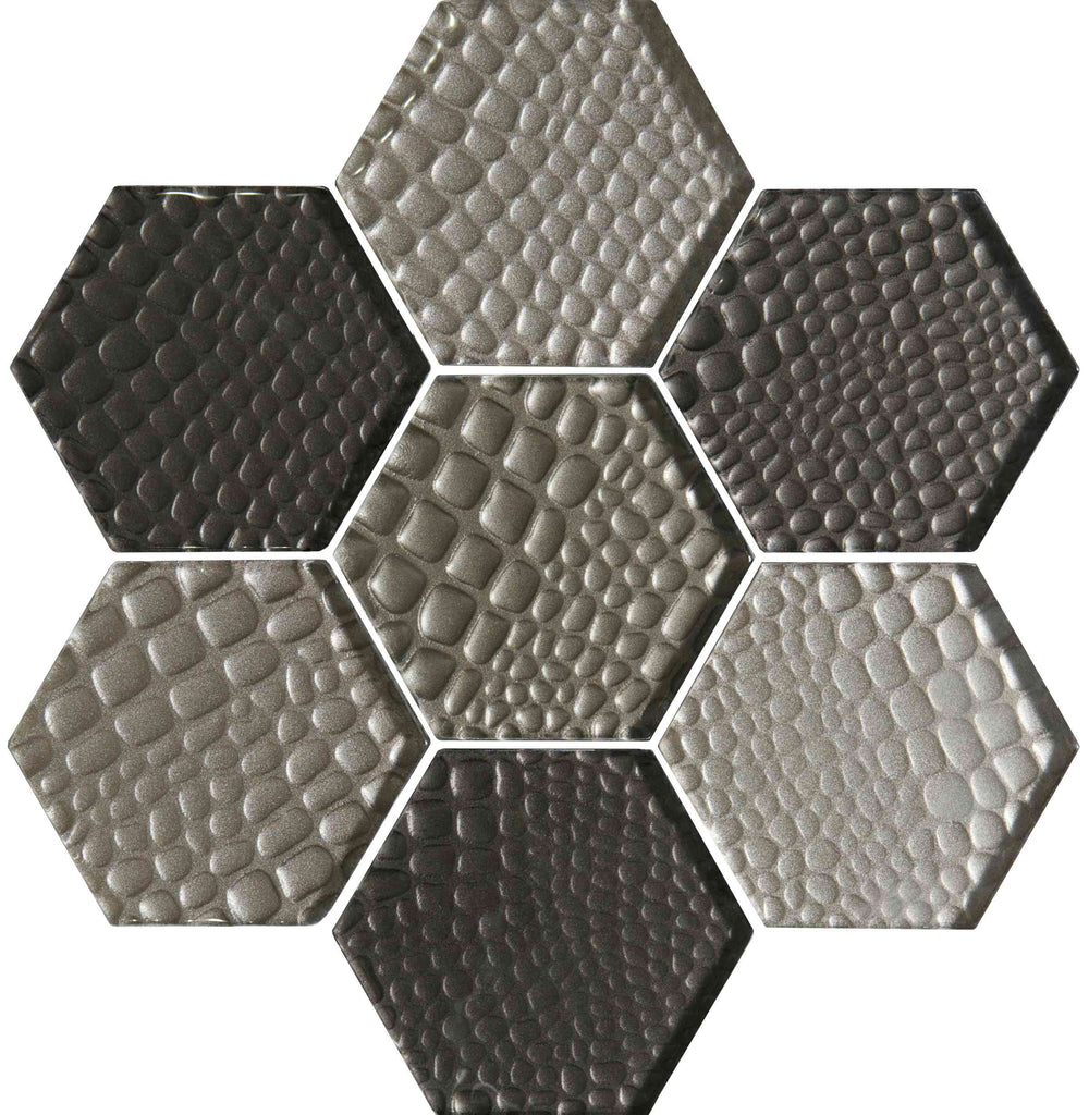 Original Style Glassworks Futura Sepia Textured Hexagon Mosaic Tile 30x30cm-