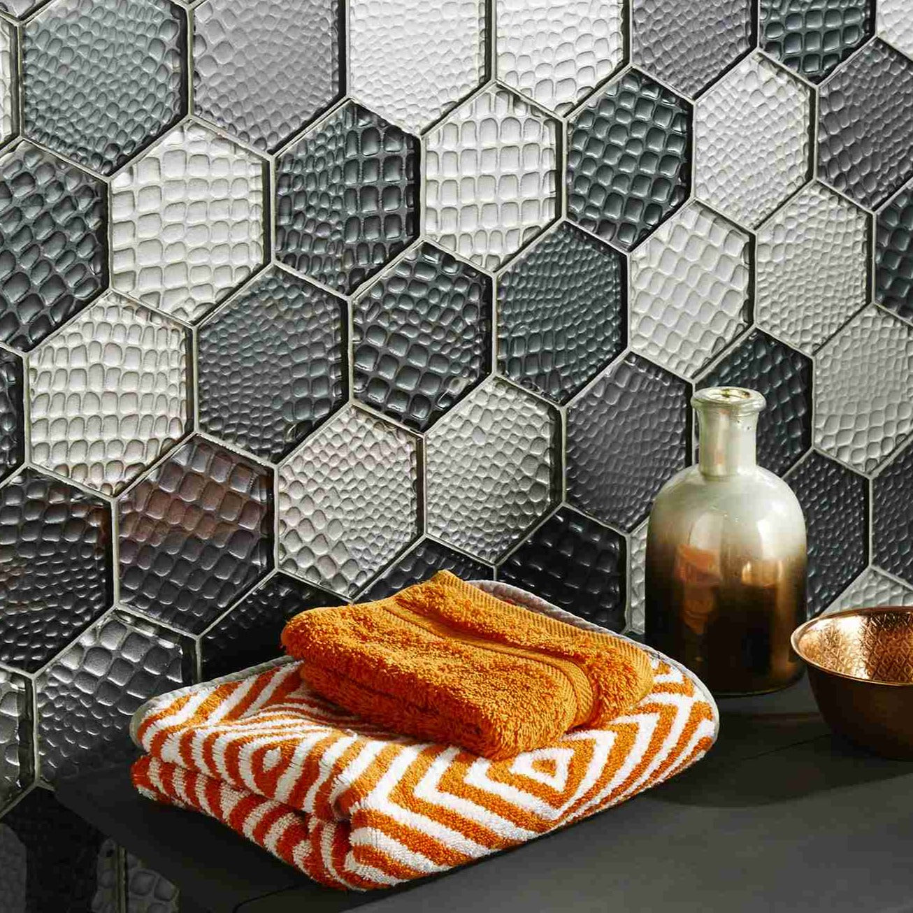 Original Style Glassworks Futura Zirconia Textured Hexagon Mosaic Tile 30x30cm-