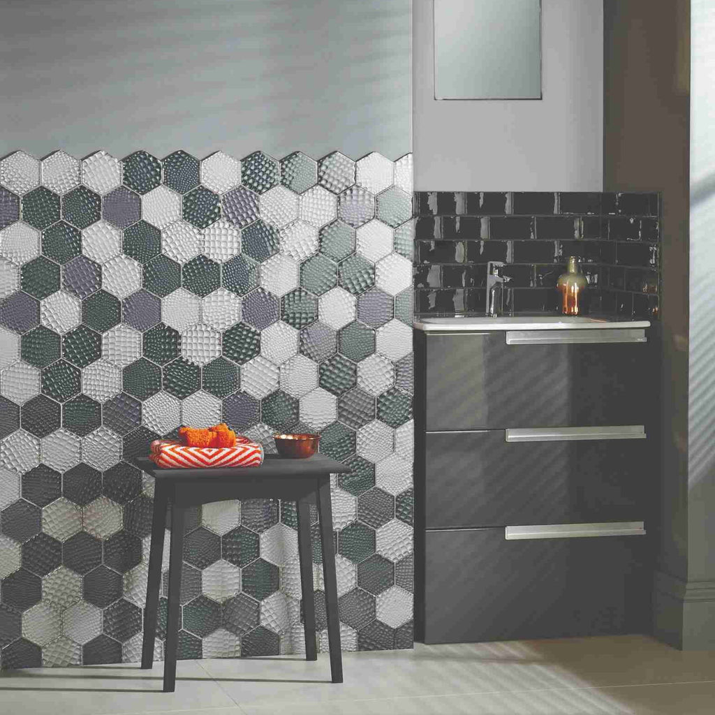 Original Style Glassworks Futura Zirconia Textured Hexagon Mosaic Tile 30x30cm-