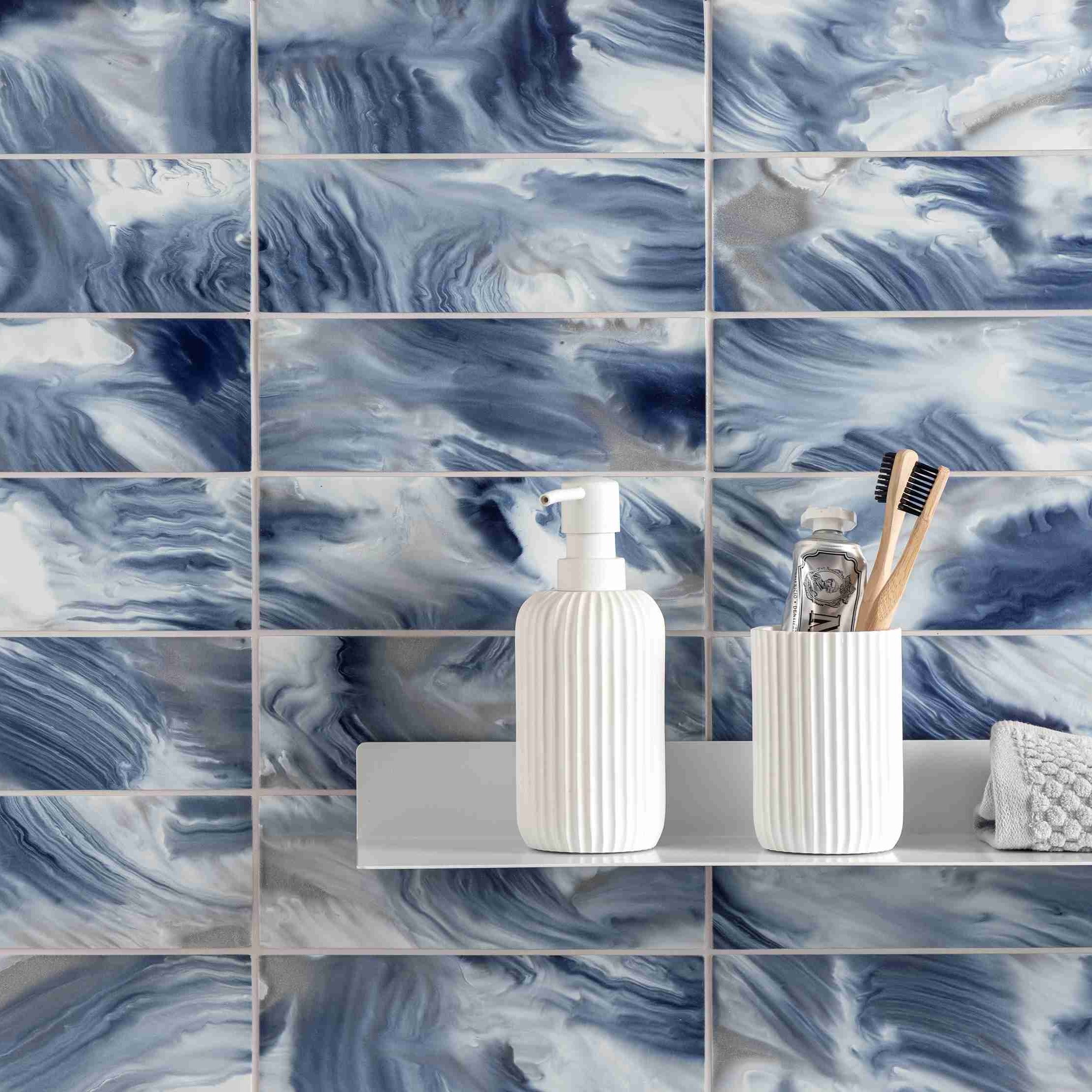 Original Style Glassworks Ocean Patterned Brick Tile 8x20cm-
