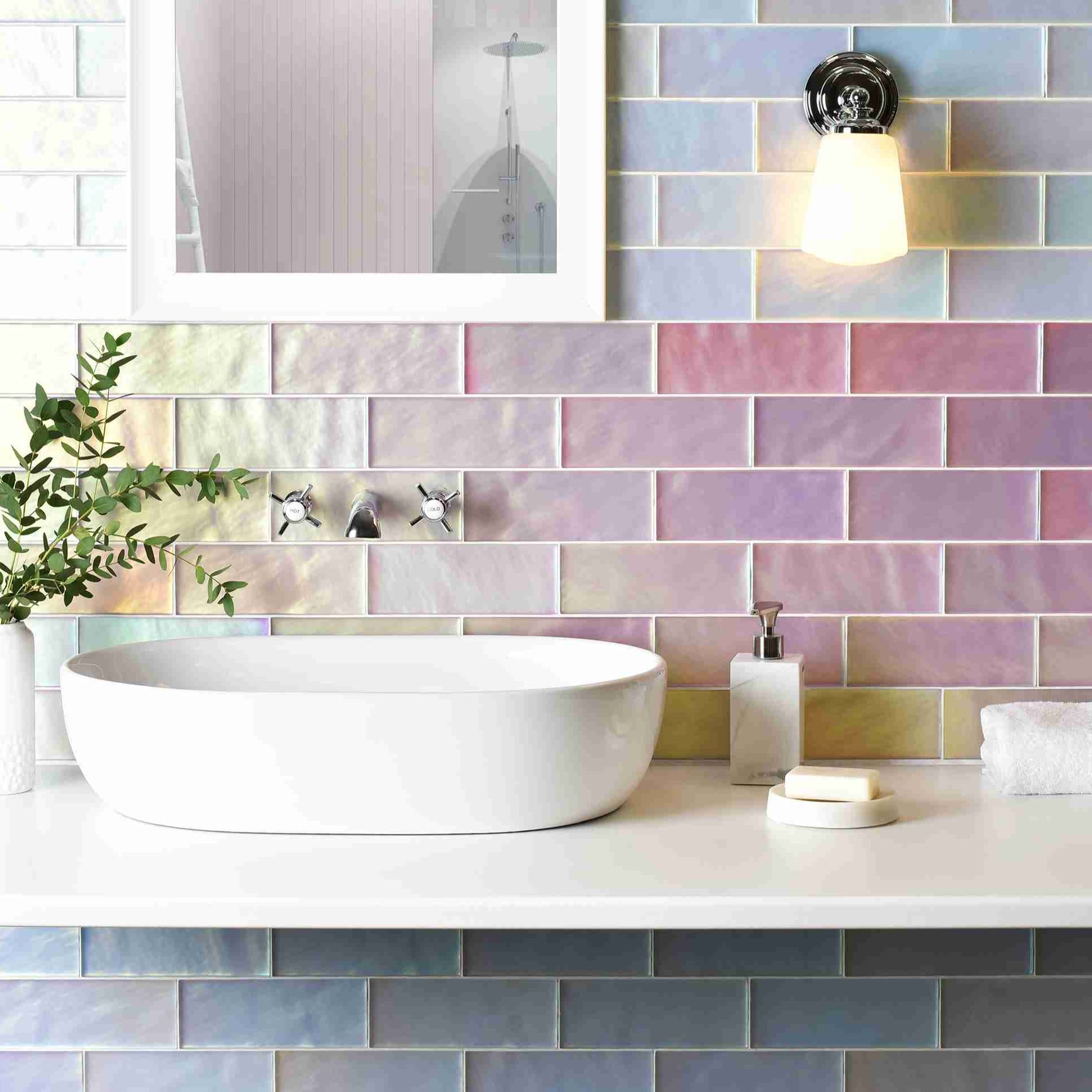 Original Style Glassworks Pearl Frost Brick Radiance Tile 8x20cm-