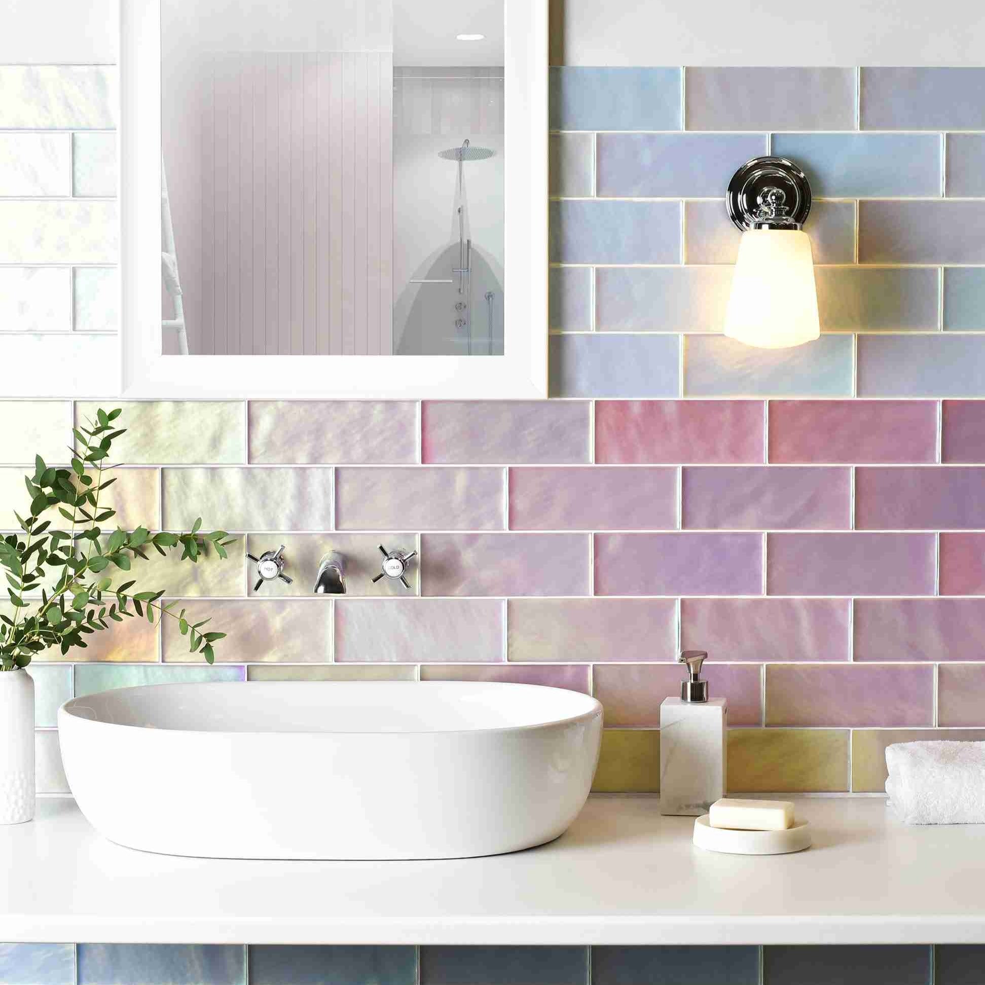 Original Style Glassworks Pink Frost Brick Radiance Tile 8x20cm-