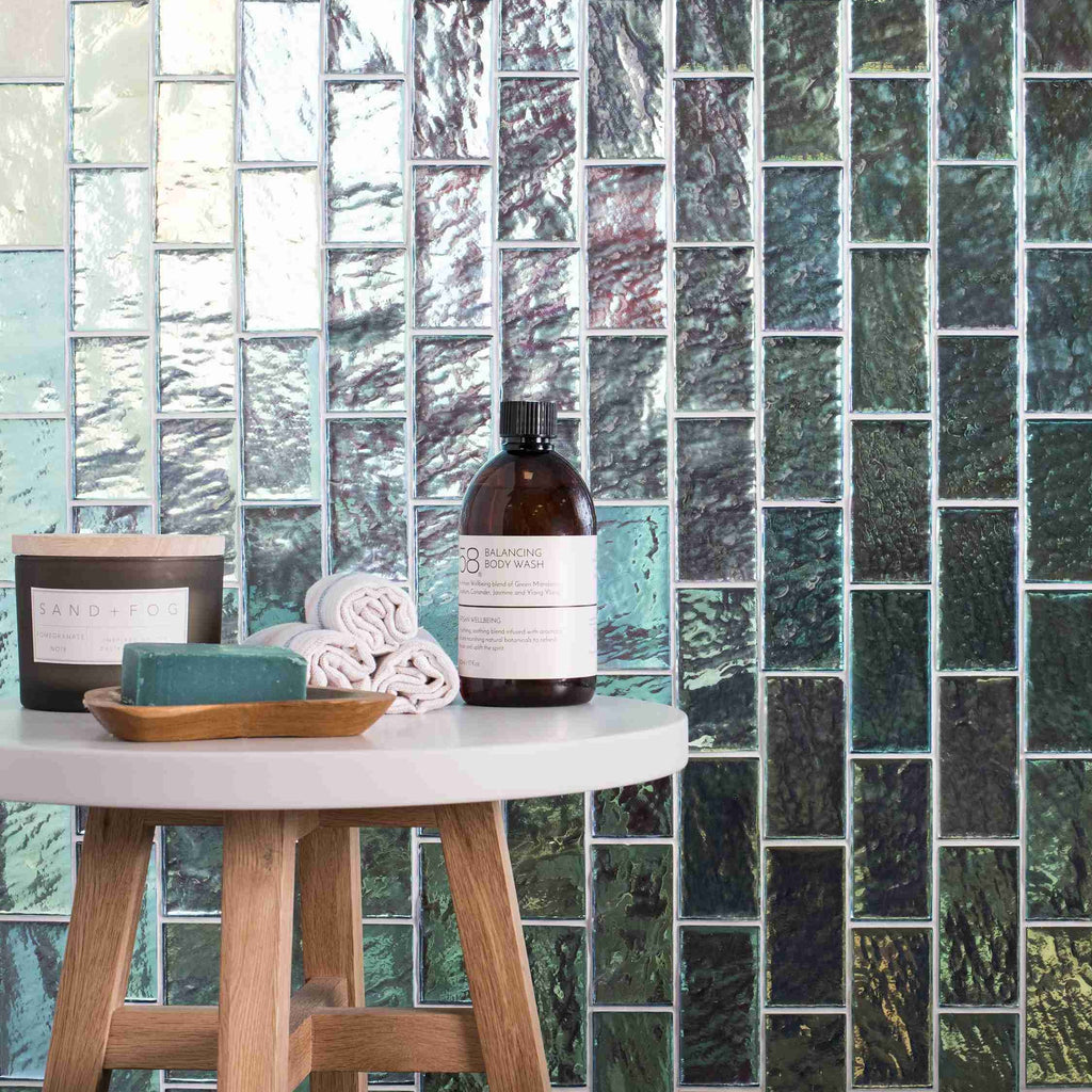 Original Style Glassworks Silver Gloss Brick Radiance Tile 8x20cm-