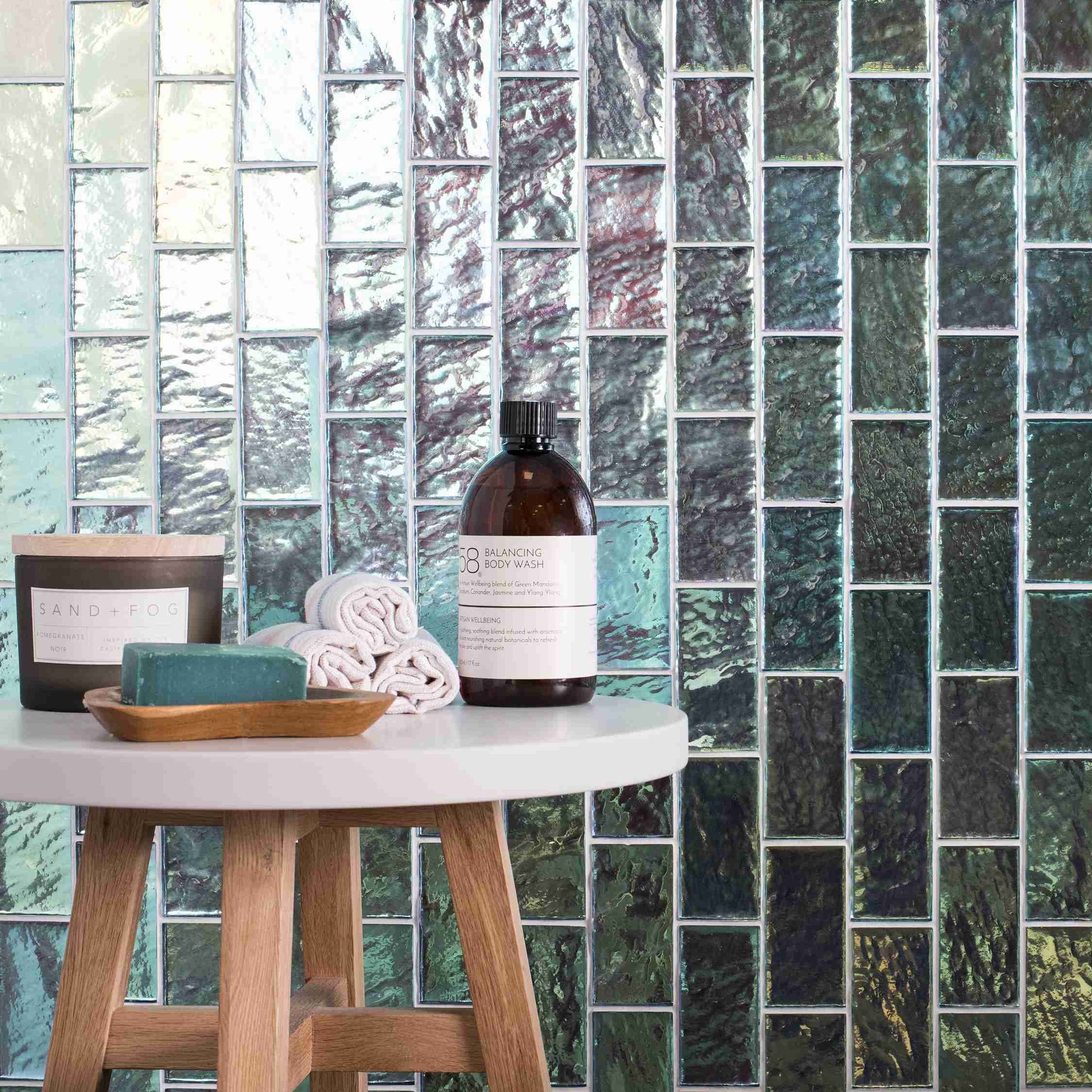 Original Style Glassworks Silver Gloss Brick Radiance Tile 8x20cm-