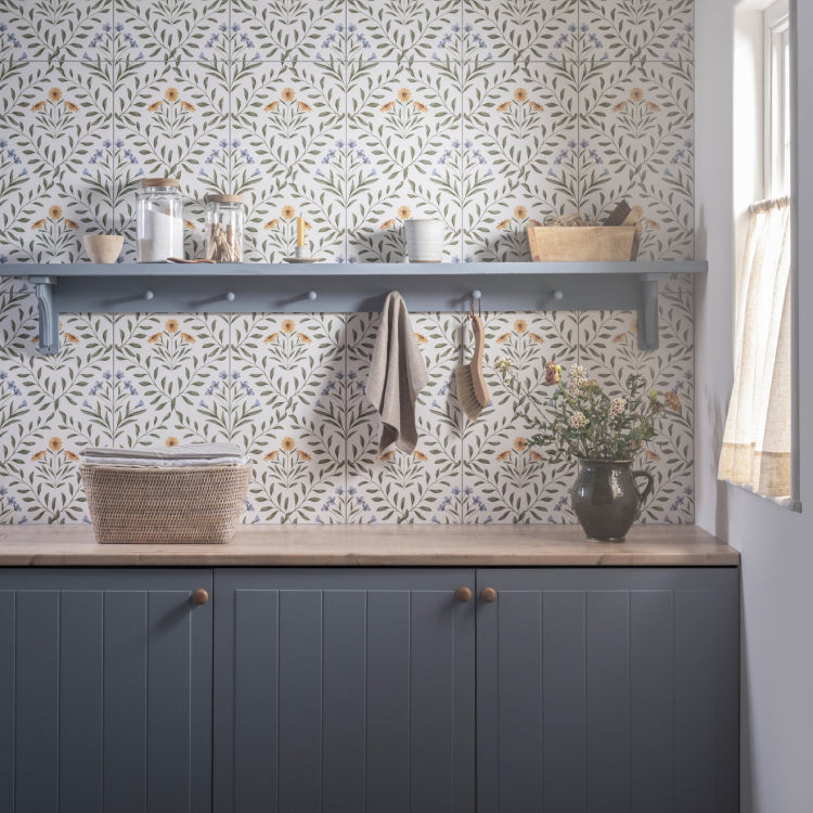 Original Style Living Arts & Crafts Flora Blue Ceramic Wall Tile 30x60cm