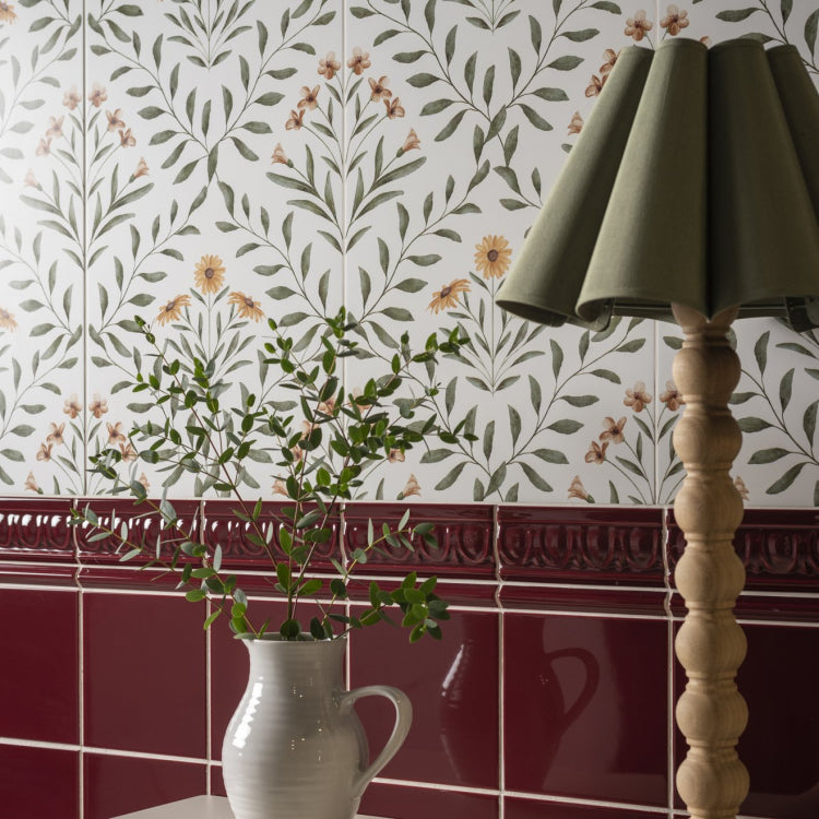 Original Style Living Arts & Crafts Flora Pink Ceramic Wall Tile 30x60cm