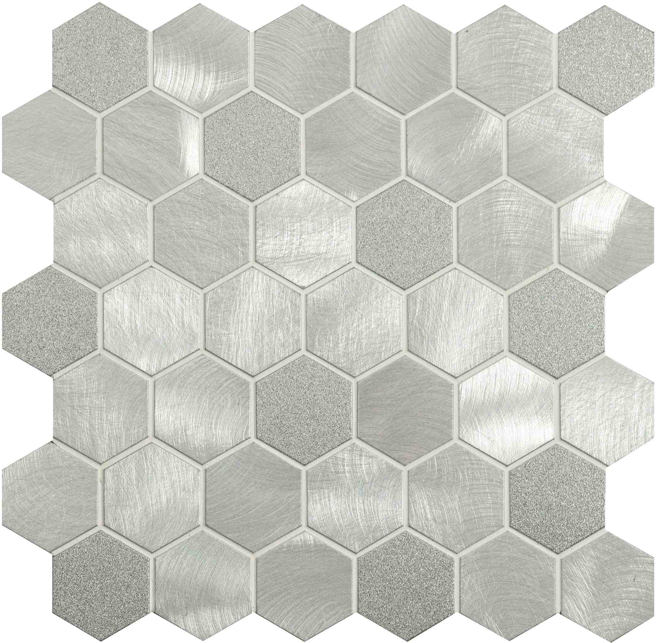 Original Style Mosaics Fenrir Silver Mixed Finish Hexagon Mosaic Tile 30x30cm-