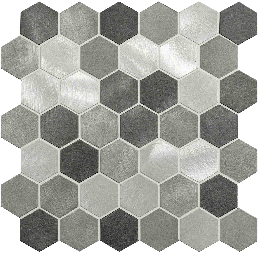 Original Style Mosaics Rhea Grey and Silver Mixed Hexagon Mosaic Tile 30x30cm-