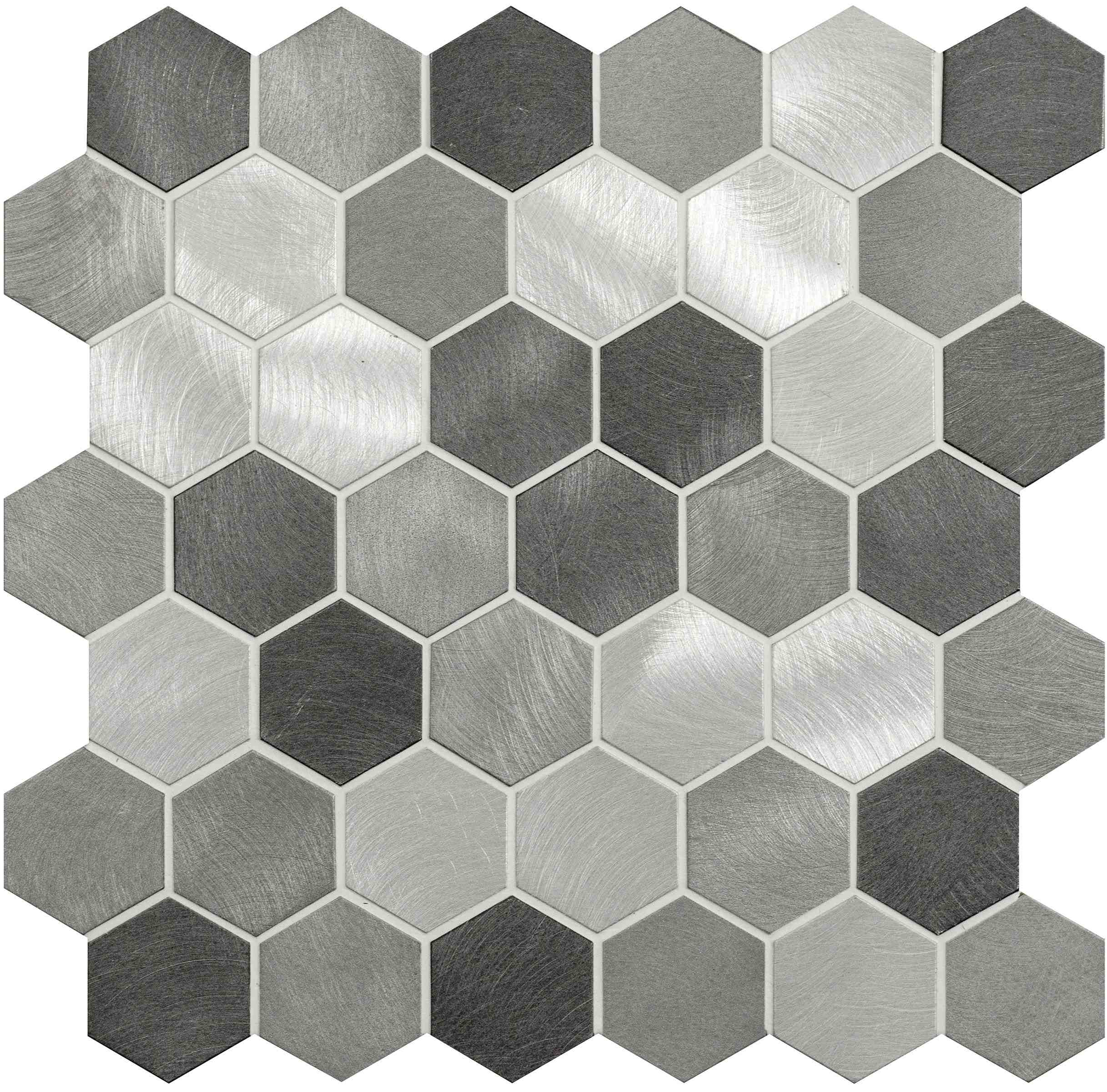 Original Style Mosaics Rhea Grey and Silver Mixed Hexagon Mosaic Tile 30x30cm-