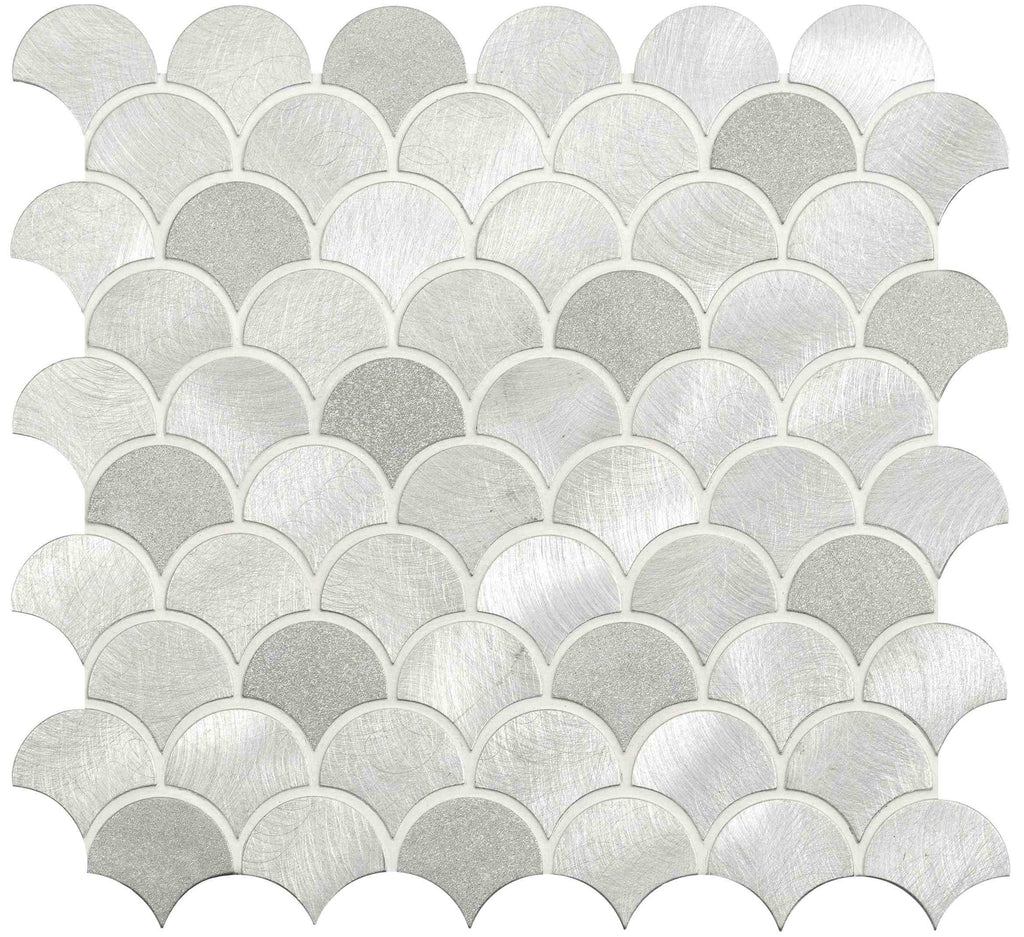 Original Style Mosaics Surtur Silver Brushed Scale Aluminium Mosaic Tile 29x31cm-